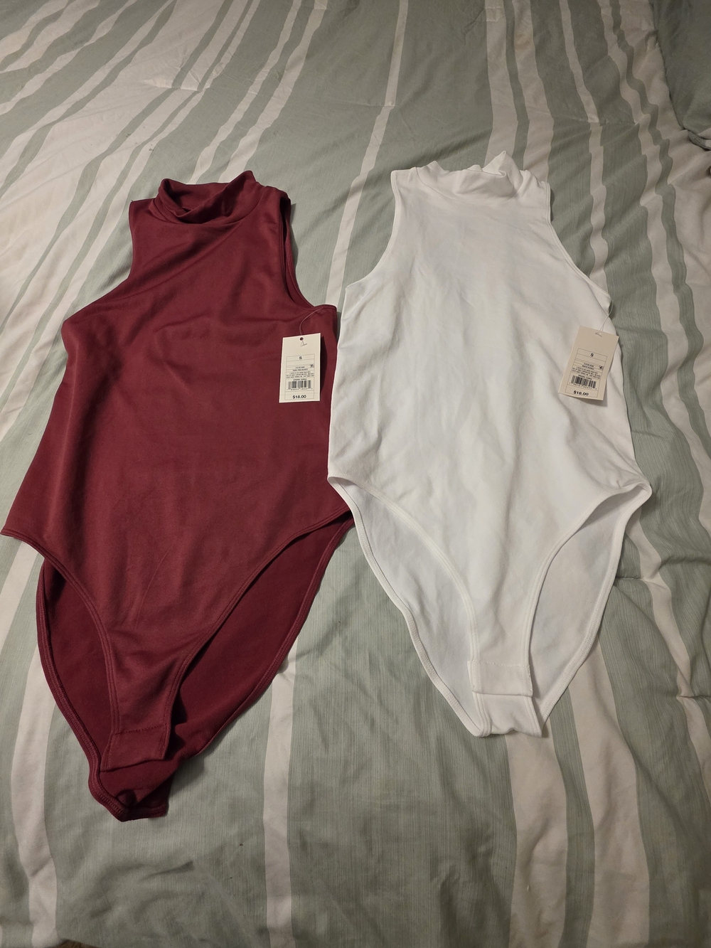 Sleeveless Mock Neck One-Piece Bodysuit - White and Wine